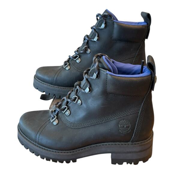 Timberland Hiking Black Leather Boots Women’s Sz 6.5 Courmayeur Valley Style EUC - Picture 2 of 11
